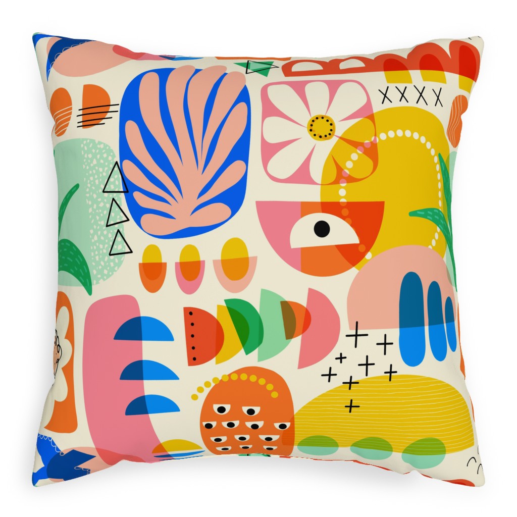 Abstract Shapes Collage - Multi Outdoor Pillow, 20x20, Single Sided, Multicolor