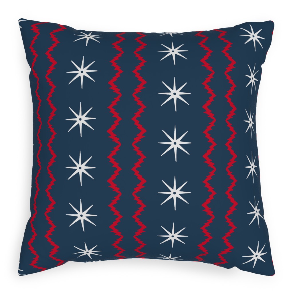 Stars and Stripes - Blue, Red and White Outdoor Pillow, 20x20, Single Sided, Blue