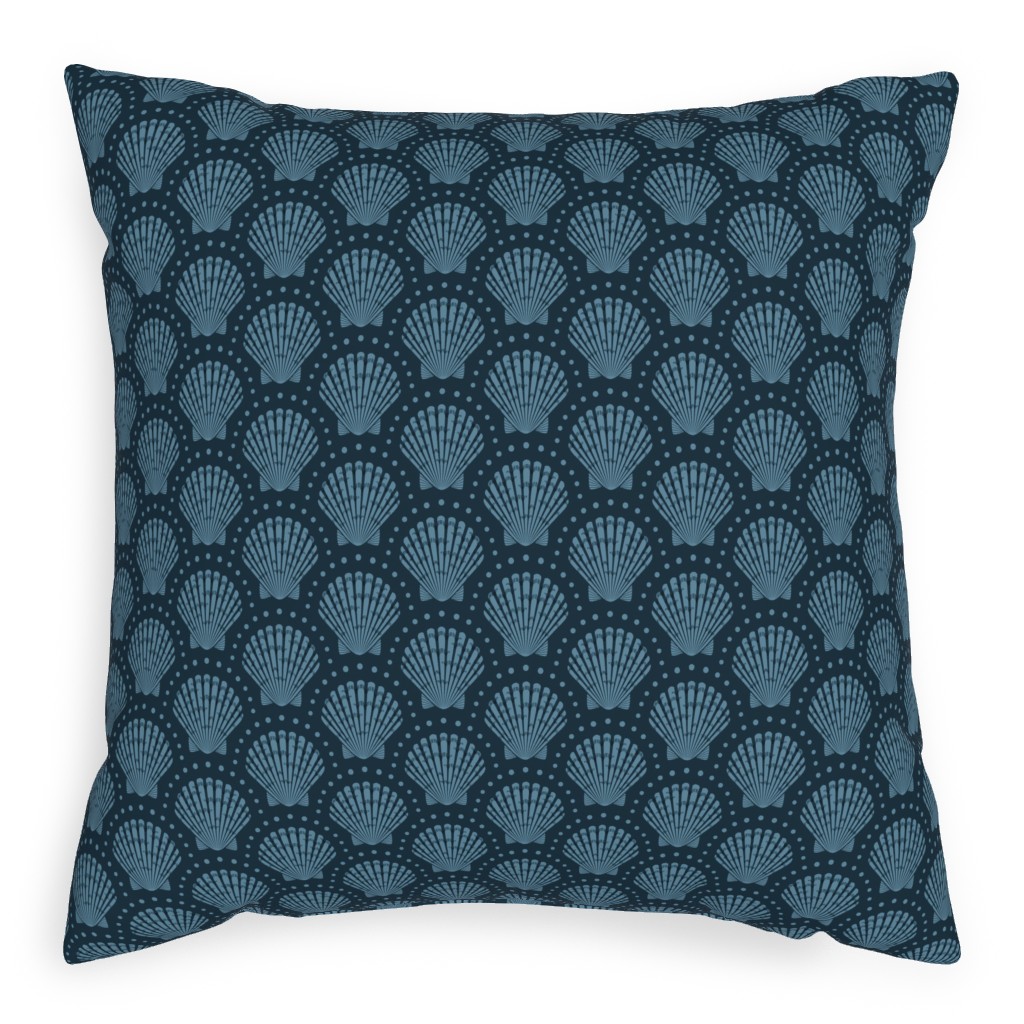 Pretty Scallop Shells - Navy Blue Outdoor Pillow, 20x20, Single Sided, Blue