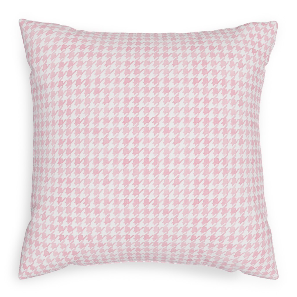 Happy Houndstooth Outdoor Pillow, 20x20, Single Sided, Pink