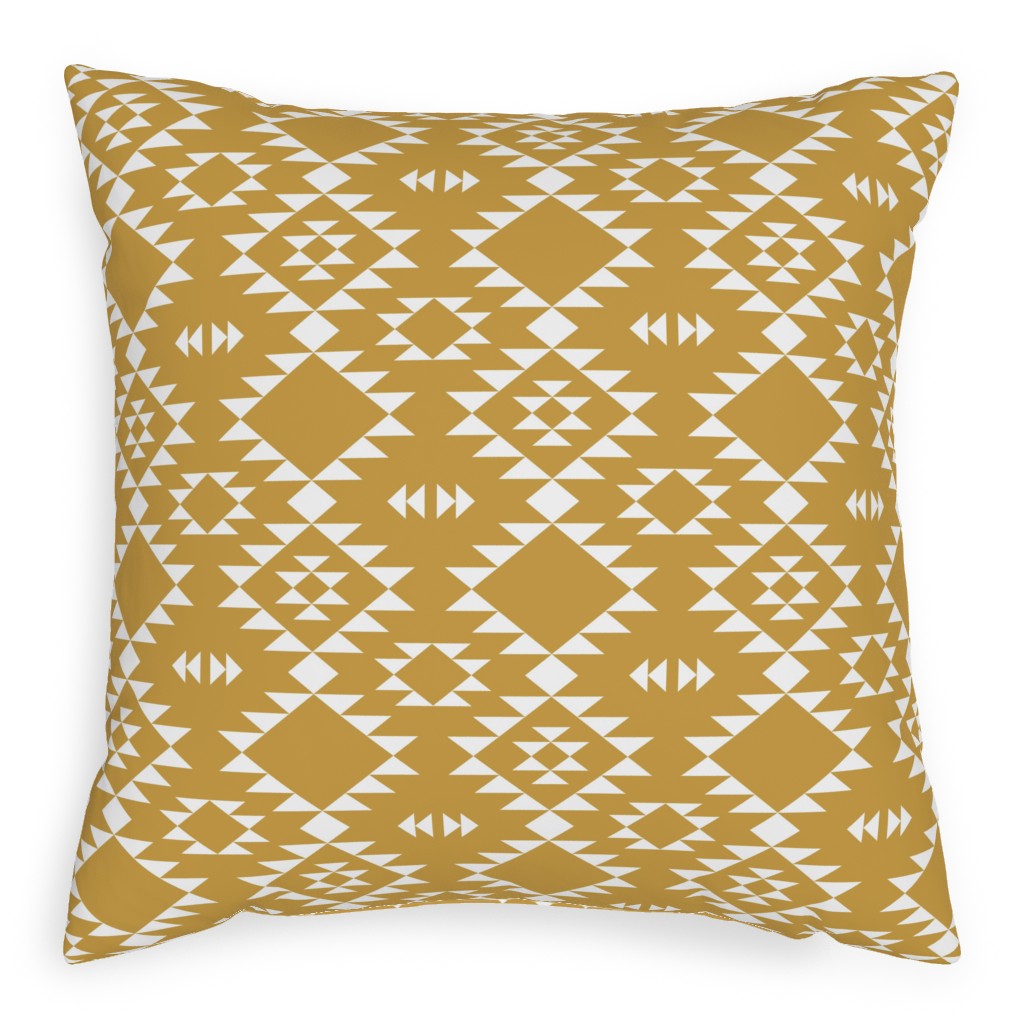Navajo - Gold White Outdoor Pillow, 20x20, Single Sided, Yellow