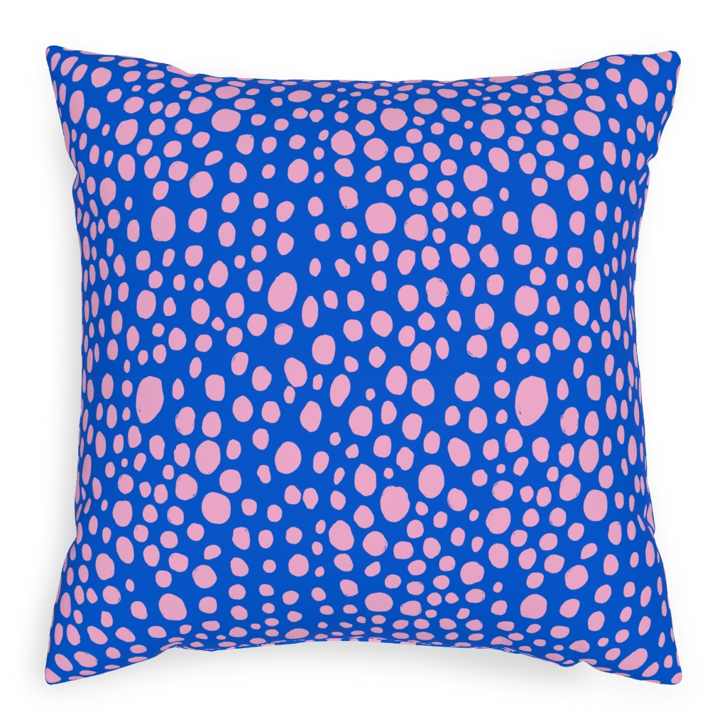 Polka Dot - Blue and Pink Outdoor Pillow, 20x20, Single Sided, Blue