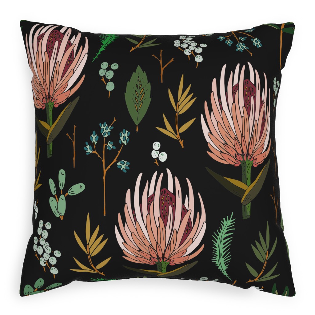 Floral Study - Dark Outdoor Pillow, 20x20, Single Sided, Multicolor