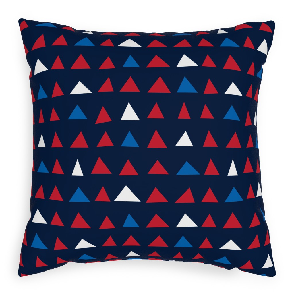 Triangles - Red White and Blue Outdoor Pillow, 20x20, Single Sided, Blue
