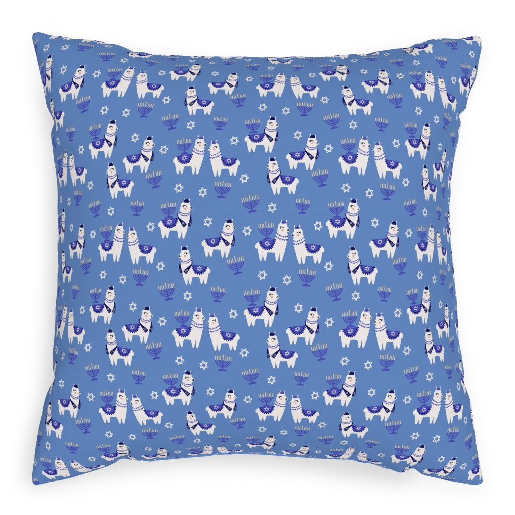 Llamakah - Blue Outdoor Pillow, 20x20, Single Sided, Blue