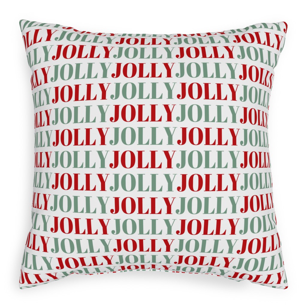 Jolly Print - Red and Green Outdoor Pillow, 20x20, Single Sided, Red