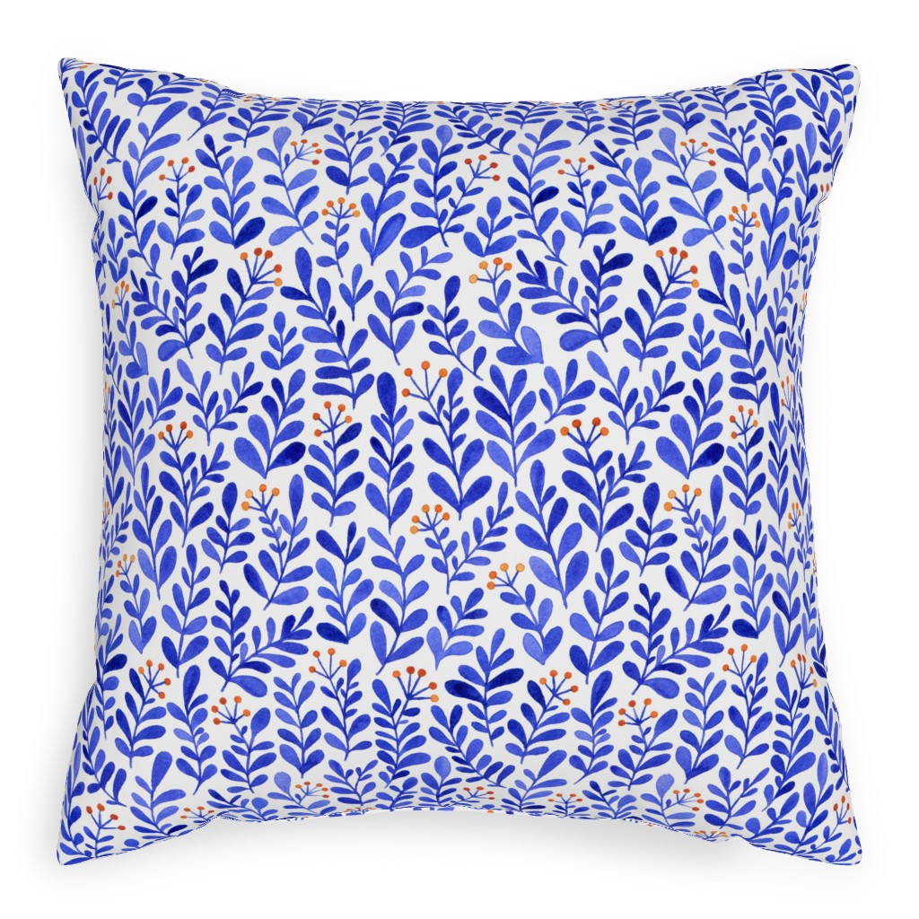 Leaves - Blue Outdoor Pillow, 20x20, Single Sided, Blue