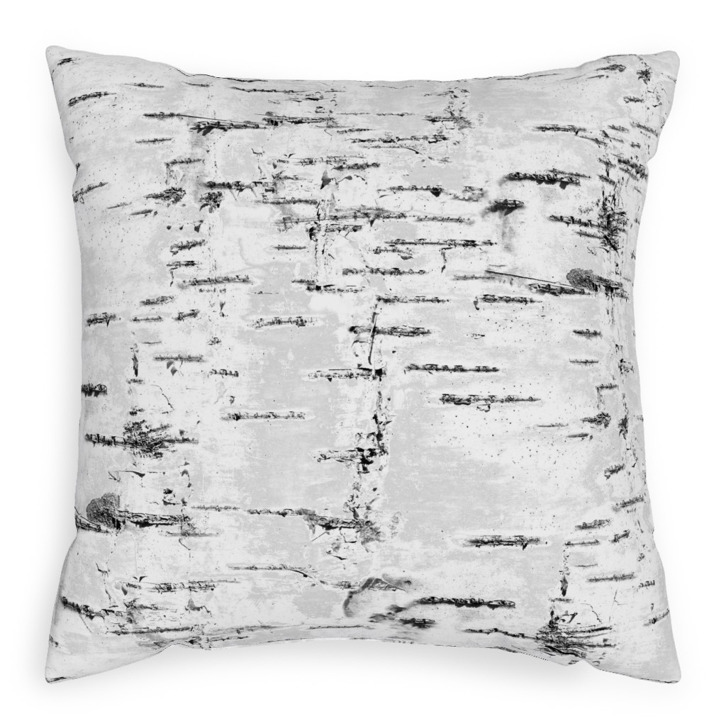 Birch Bark - White, Gray Outdoor Pillow, 20x20, Single Sided, Gray