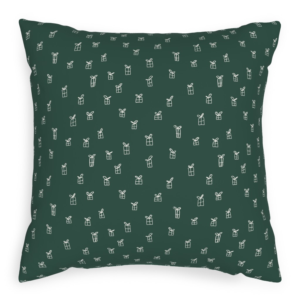 Christmas Presents on Green Outdoor Pillow, 20x20, Double Sided, Green