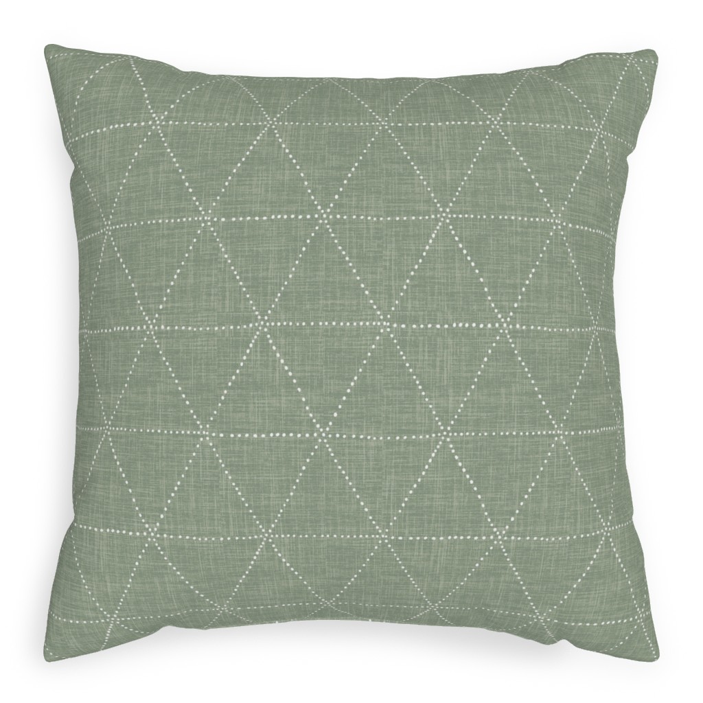 Boho Triangles - Sage Outdoor Pillow, 20x20, Double Sided, Green