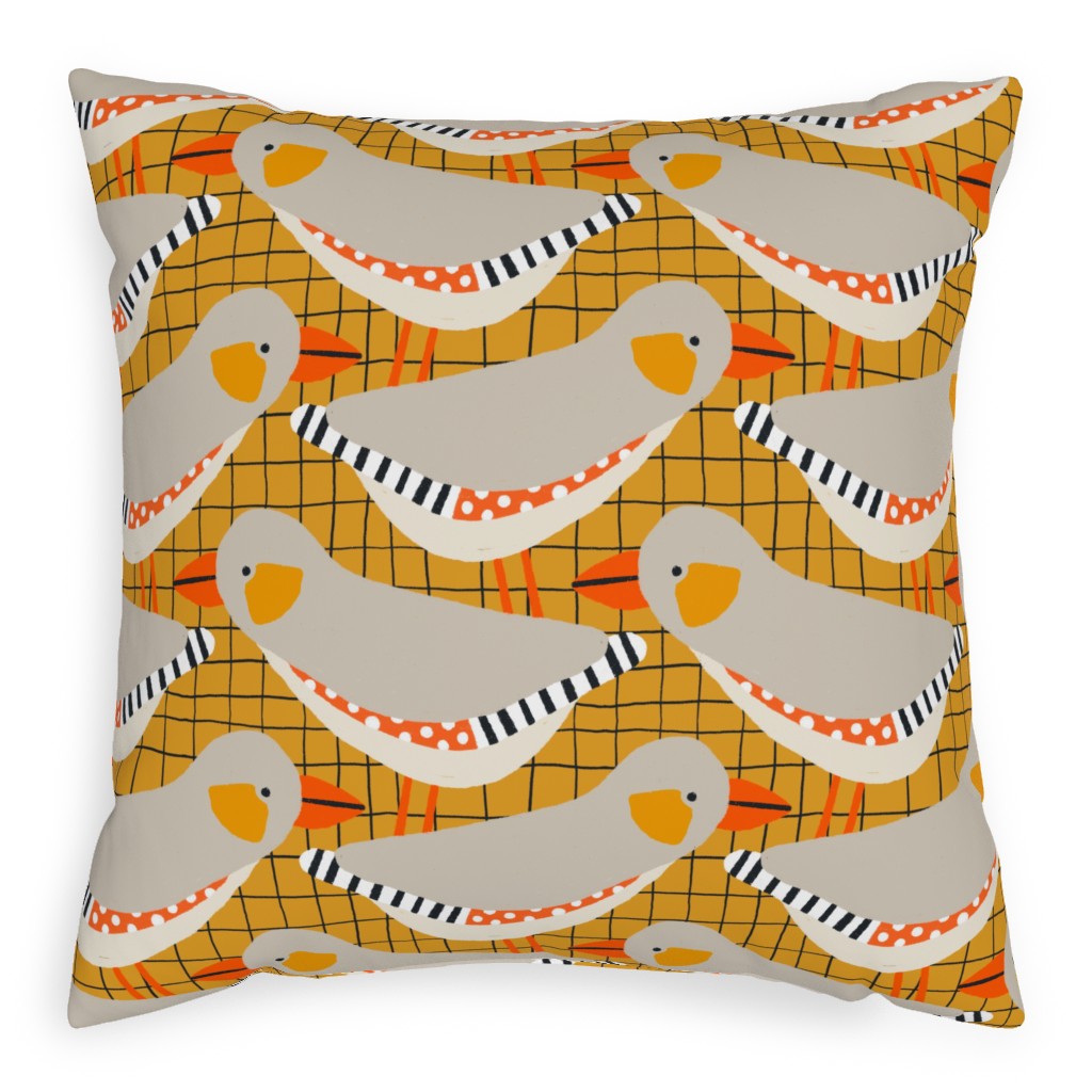 Zebra Finch - Gold Outdoor Pillow, 20x20, Double Sided, Orange