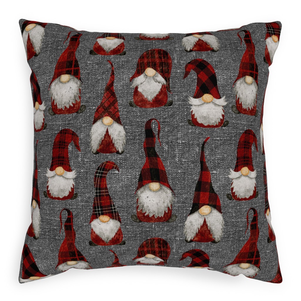 Festive Gnomes Outdoor Pillow, 20x20, Double Sided, Red