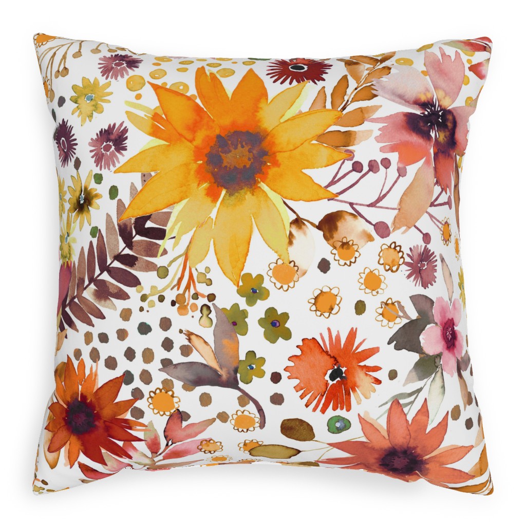 Big Sunflowers - Goldenrod Yellow Outdoor Pillow, 20x20, Double Sided, Orange