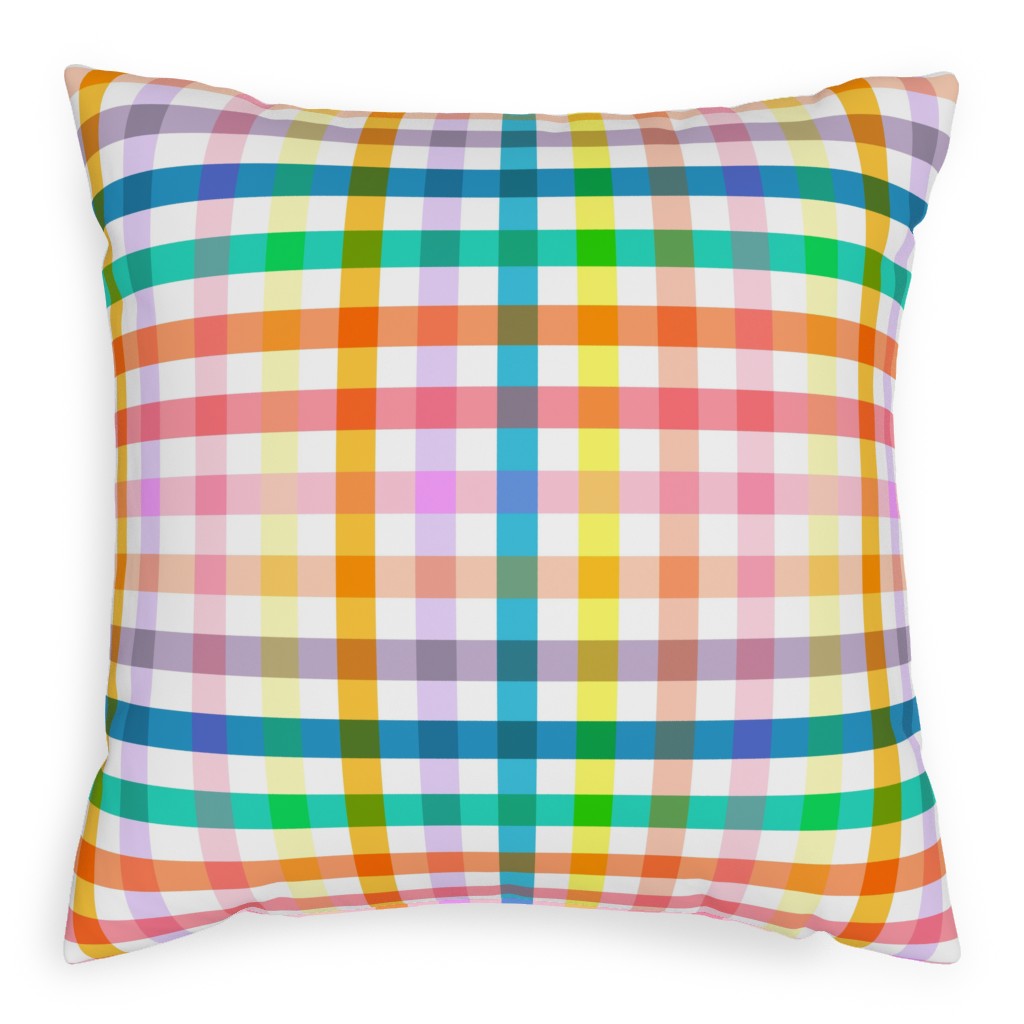 Summer Joyful Picnic Gingham - Multi Outdoor Pillow, 20x20, Double Sided, Multicolor