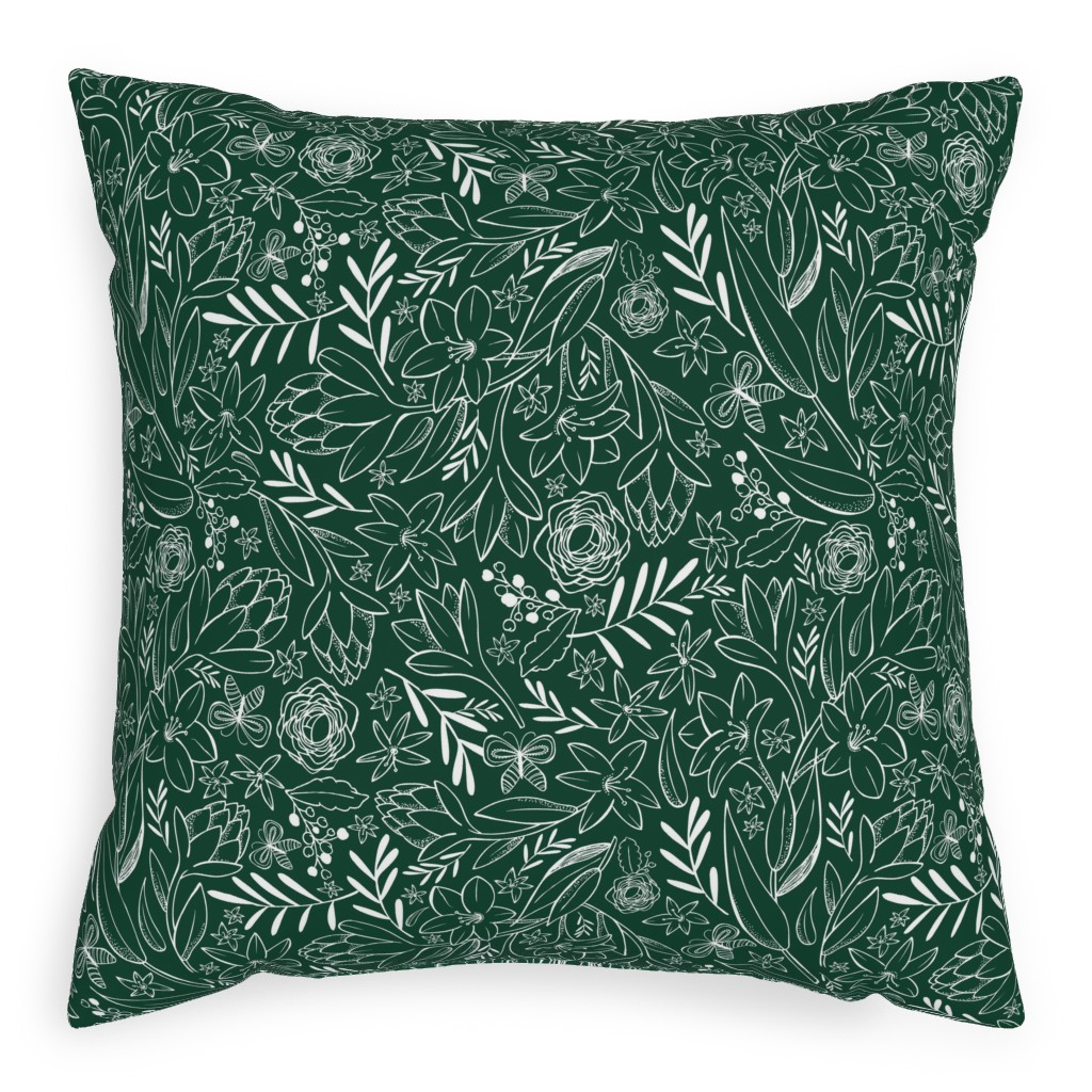Botanical Sketchbook Outdoor Pillow, 20x20, Double Sided, Green