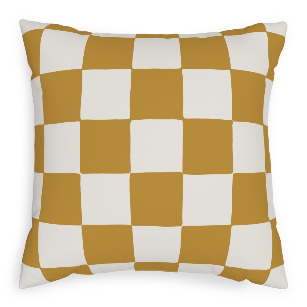 Retro Checker Checkerboard Outdoor Pillow, 20x20, Double Sided, Yellow
