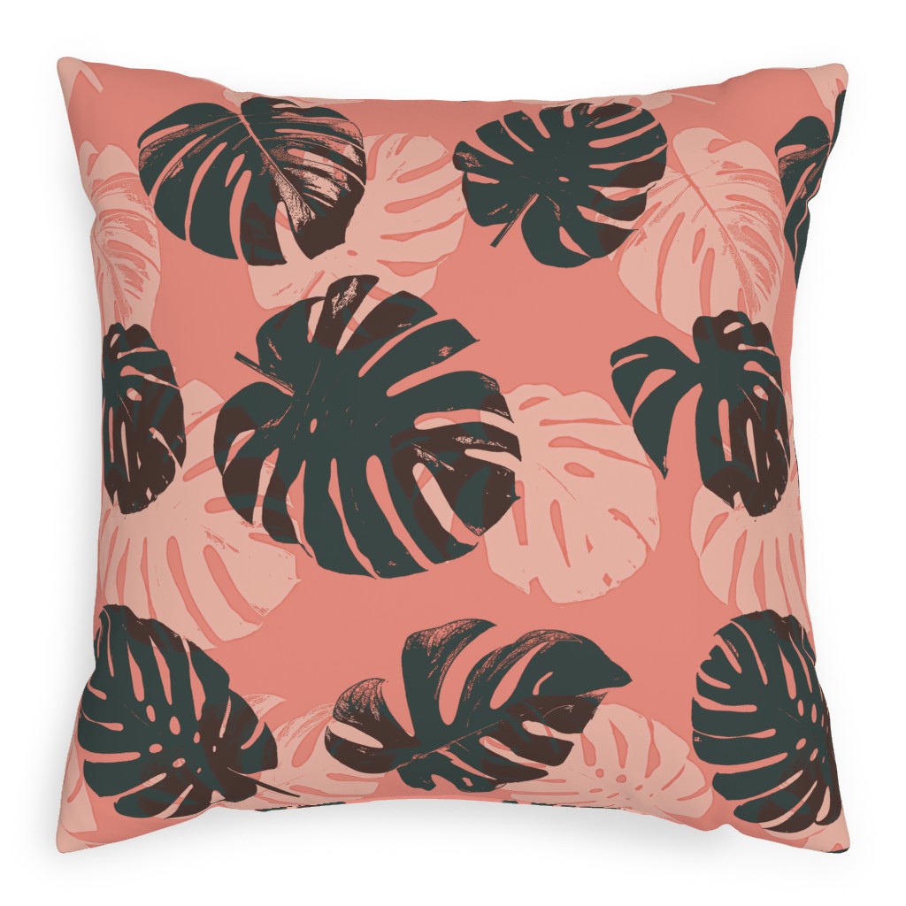 Monstera Leaves - Calypso Outdoor Pillow, 20x20, Double Sided, Pink