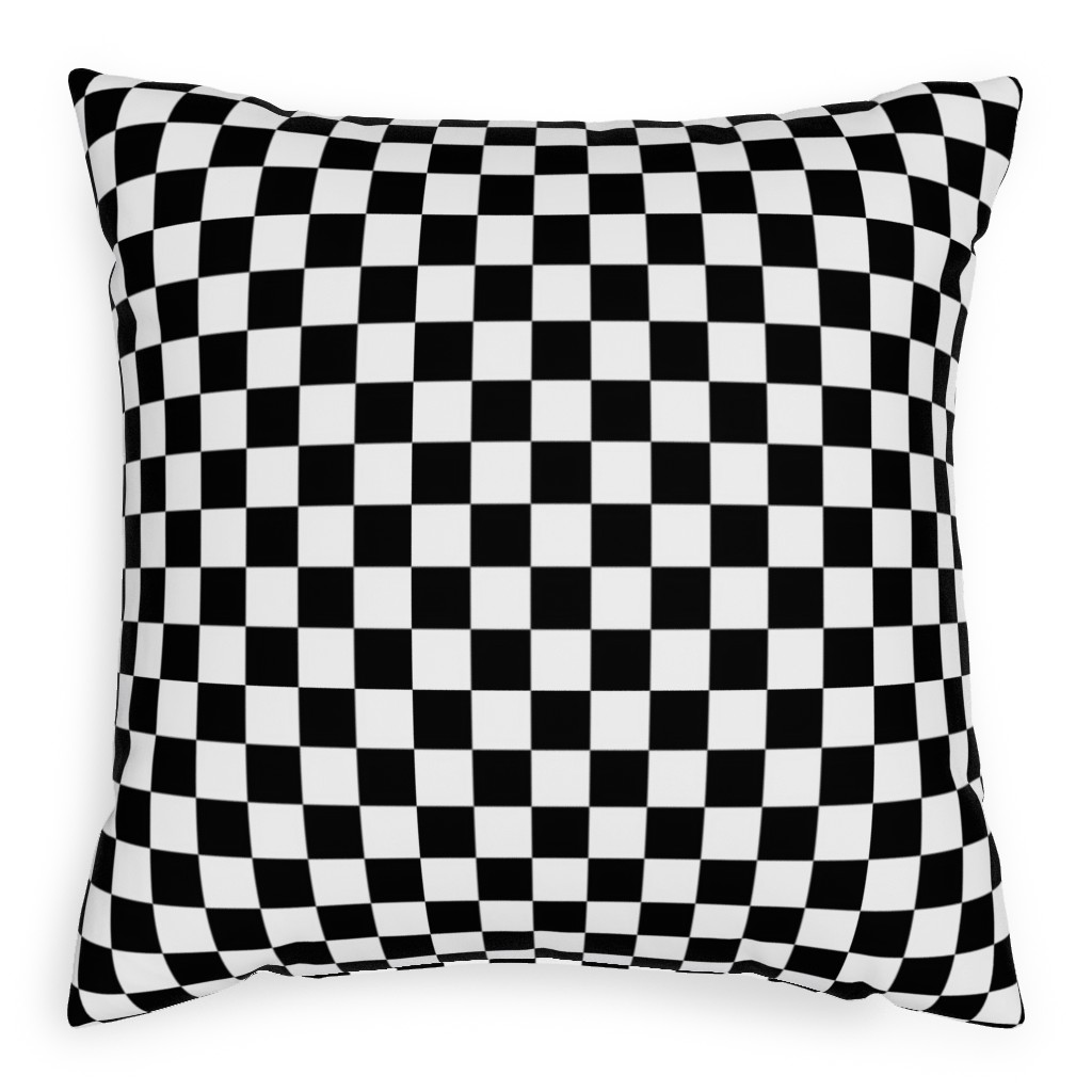 Checker - Black and White Outdoor Pillow, 20x20, Double Sided, Black
