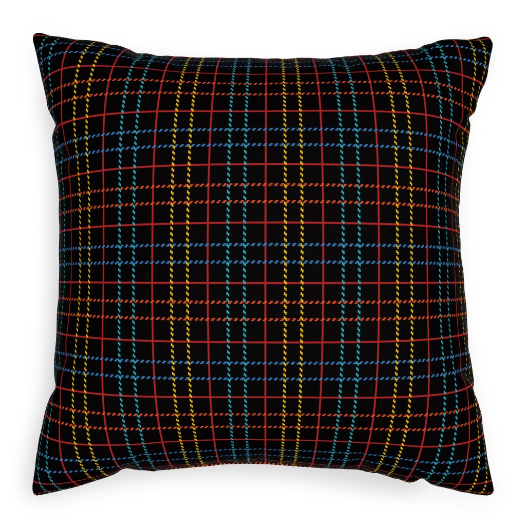 Grid Plaid - Dark Multi Outdoor Pillow, 20x20, Double Sided, Black