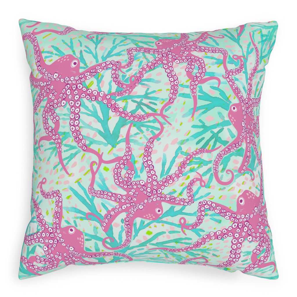 Oceana - Pink and Teal Outdoor Pillow, 20x20, Double Sided, Multicolor