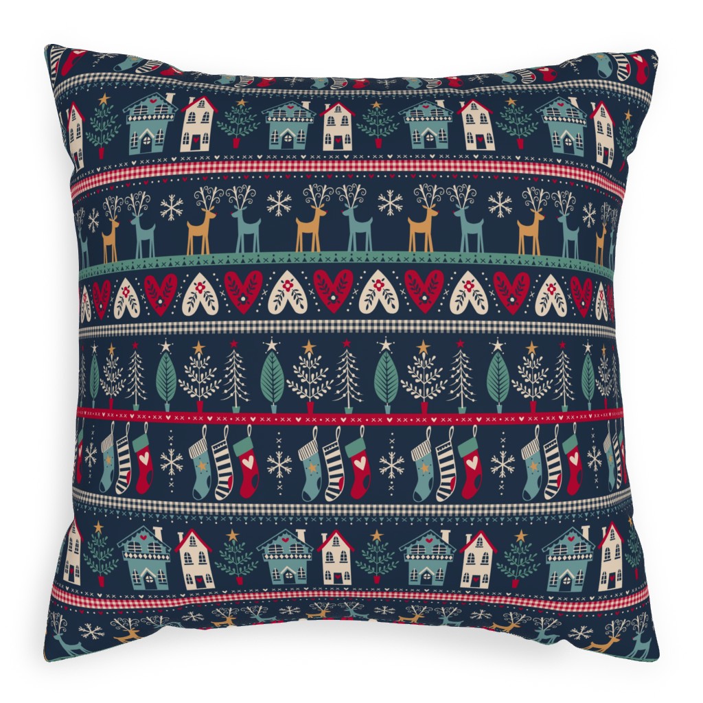 Vintage Nordic Christmas Outdoor Pillow, 20x20, Double Sided, Multicolor