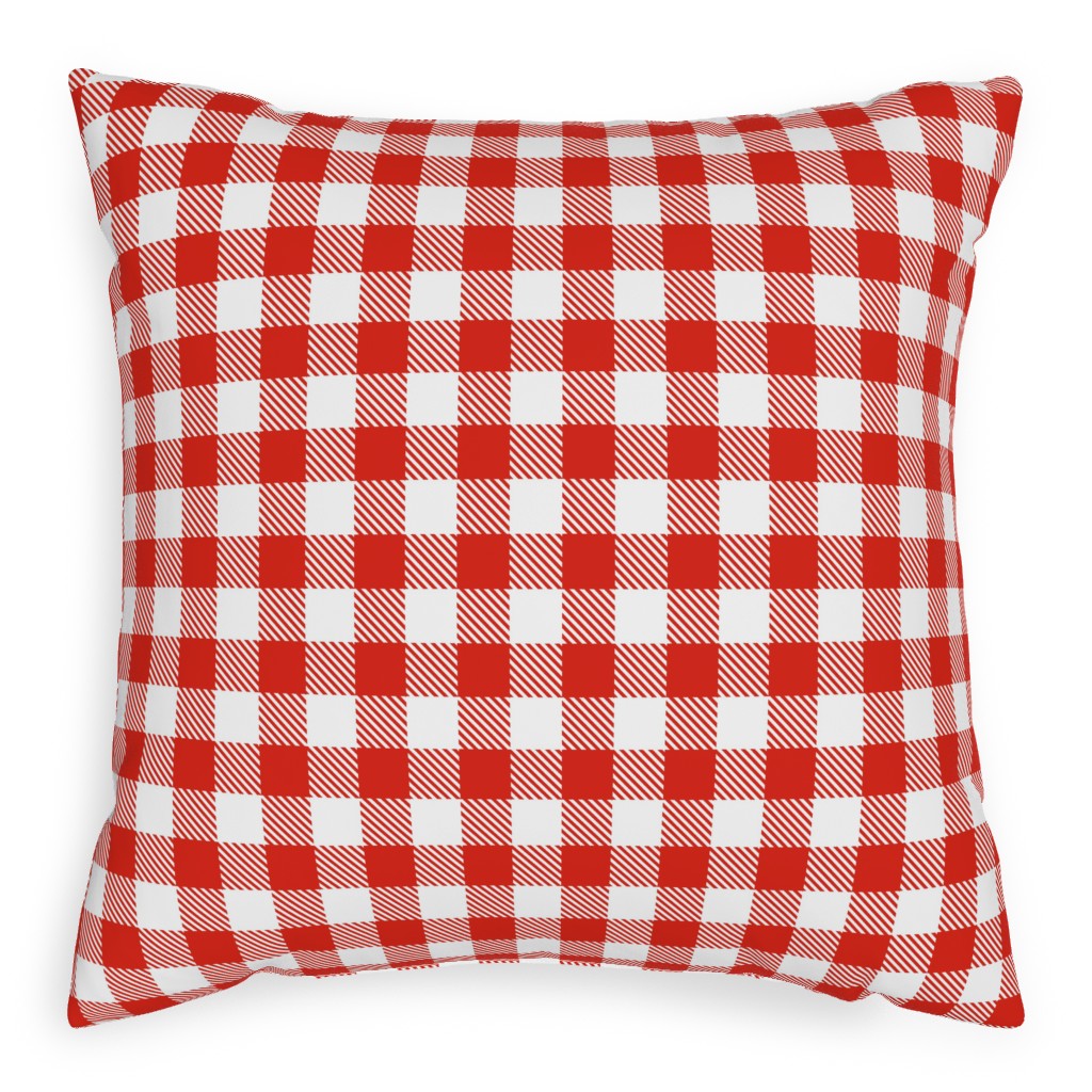Red Gingham Pattern Outdoor Pillow, 20x20, Double Sided, Red