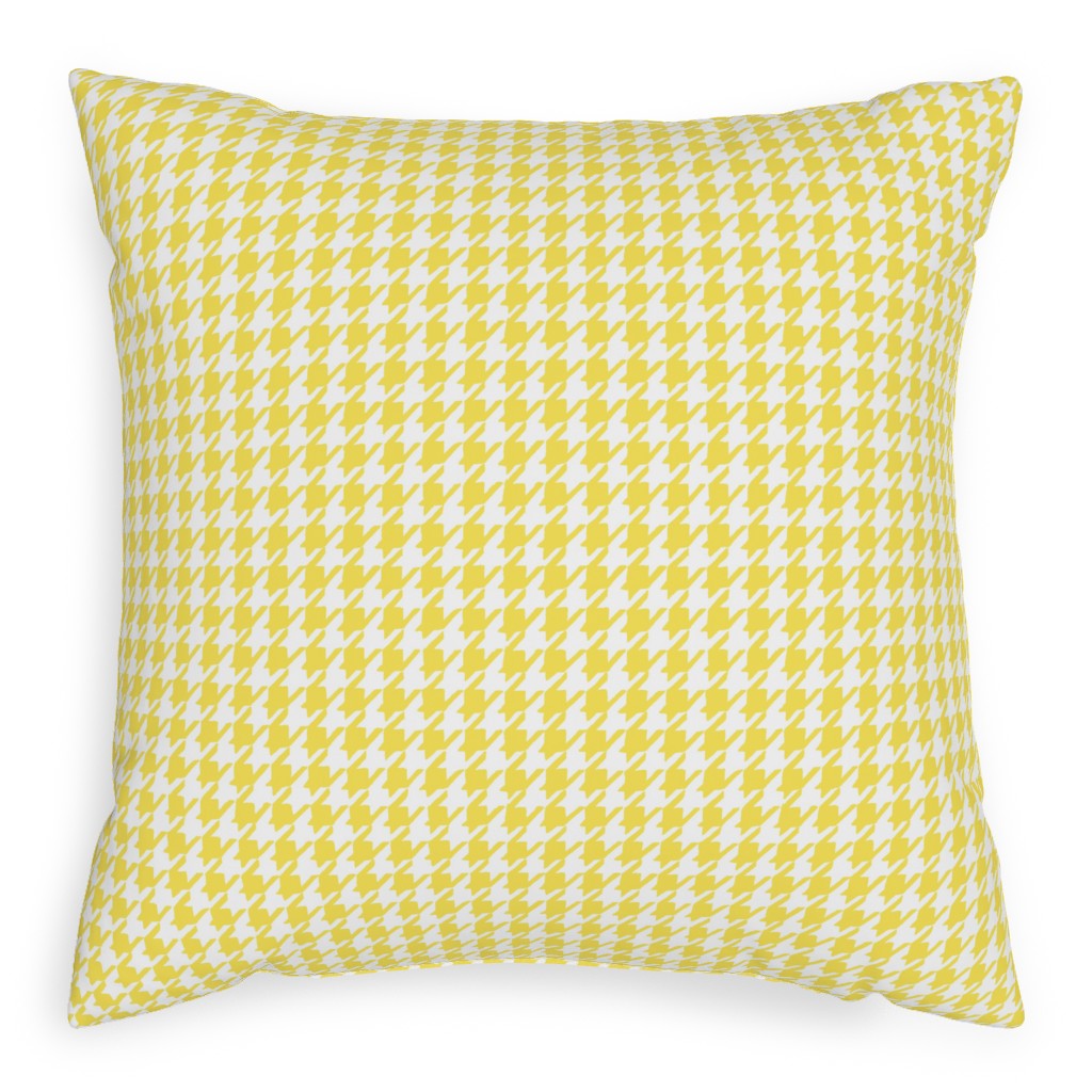 Happy Houndstooth Outdoor Pillow, 20x20, Double Sided, Yellow