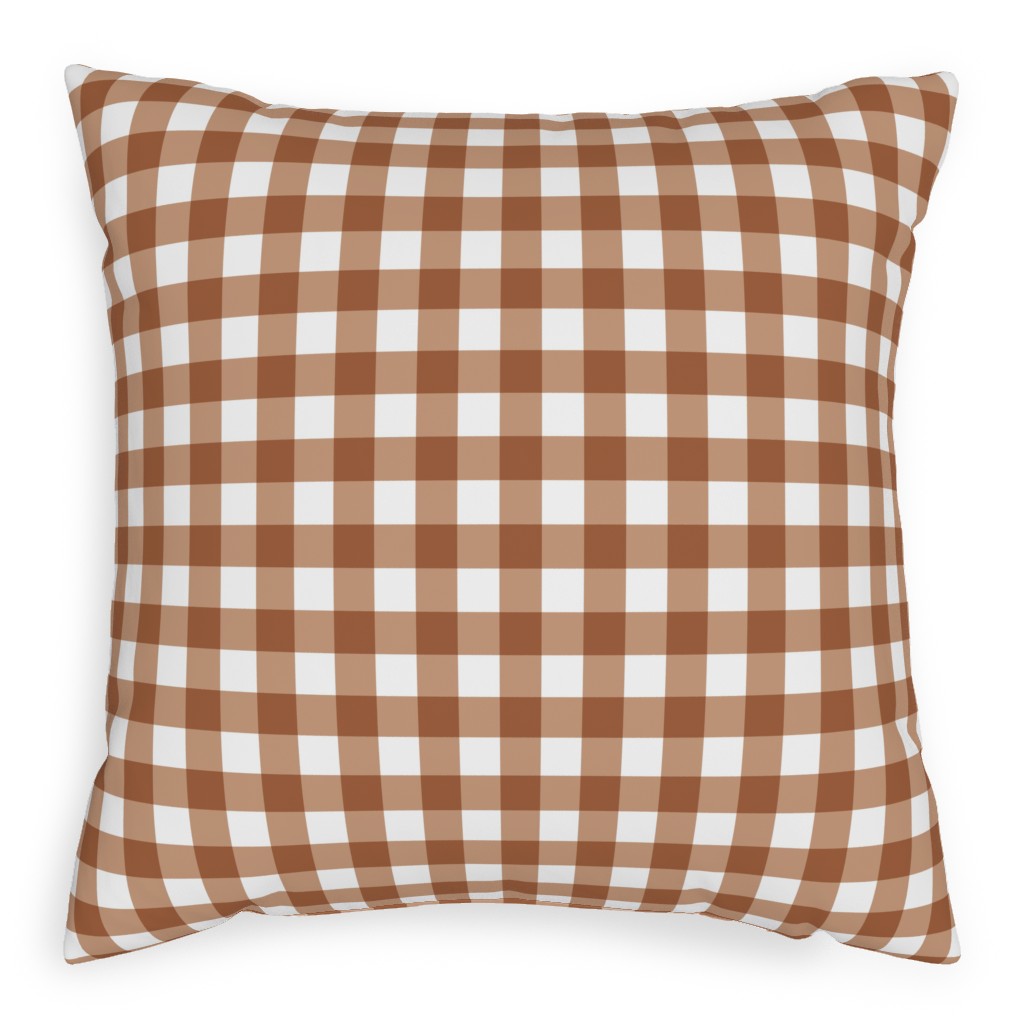 Gingham Plaid Check Outdoor Pillow, 20x20, Double Sided, Brown