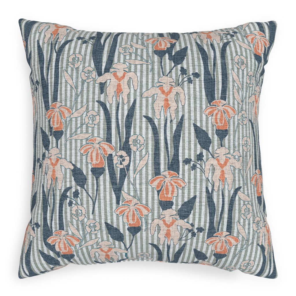 Farmhouse Floral Iris Outdoor Pillow, 20x20, Double Sided, Blue