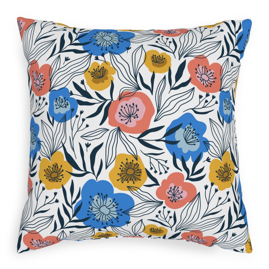 Colorful Flowers - Multi Outdoor Pillow, 20x20, Double Sided, Multicolor