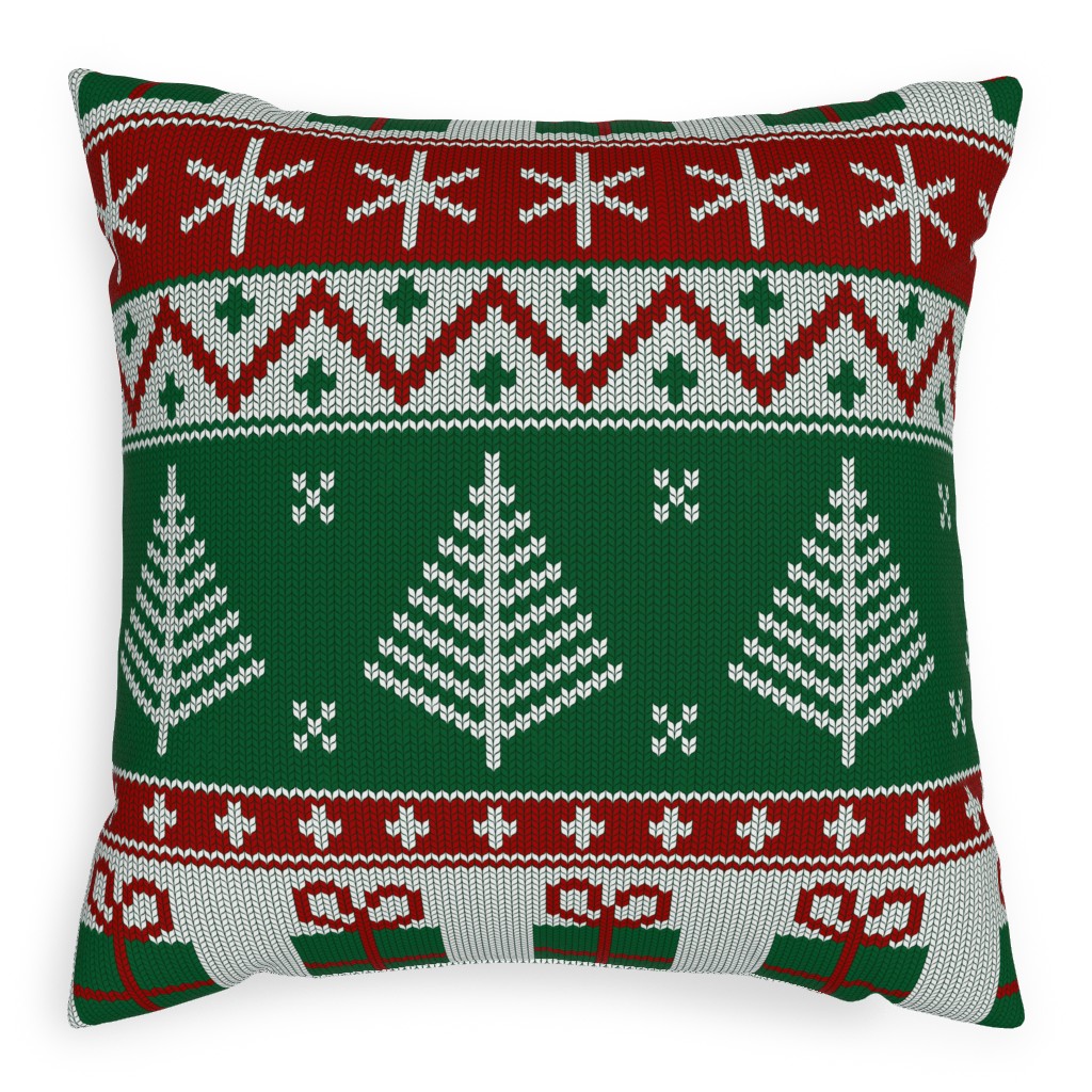 Christmas Knit - Green Outdoor Pillow, 20x20, Double Sided, Multicolor