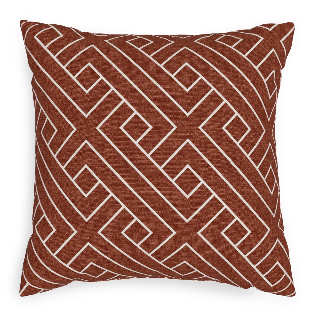 Cadence Geometric Weave - Rust Outdoor Pillow, 20x20, Double Sided, Red