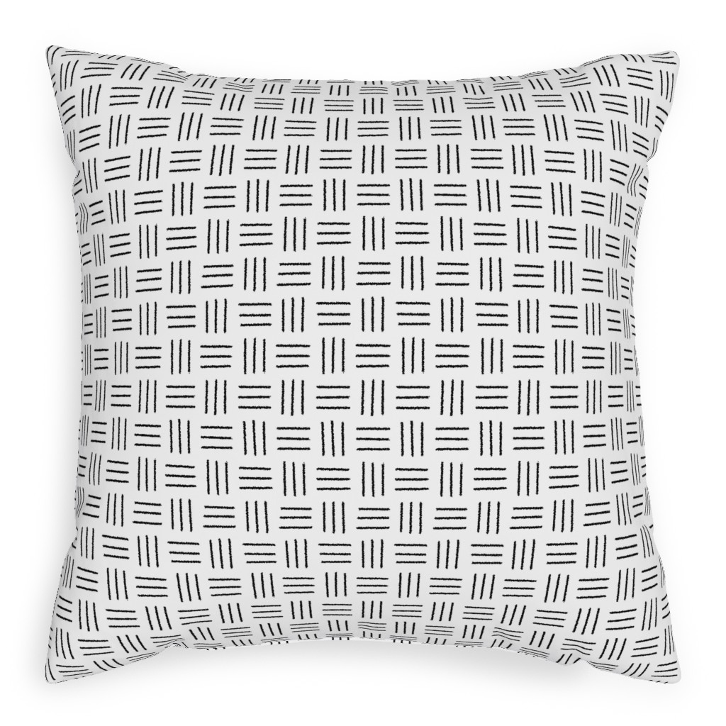 Mudcloth Basket Weave - Black on White Outdoor Pillow, 20x20, Double Sided, White