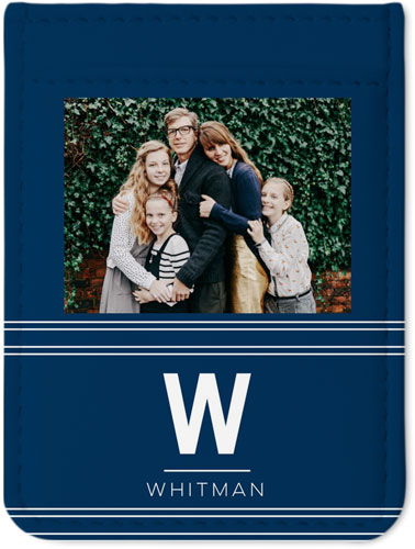 Modern Monogram Double Border Phone Card Holder, Blue, navy