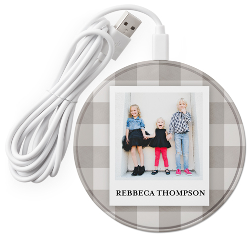 Gingham Print Wireless Phone Charger, Beige, rye