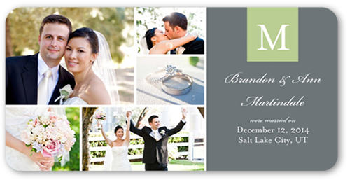 New Initials Wedding Announcement, Green, Signature Smooth Cardstock, Rounded