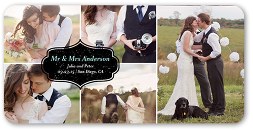 Label Overlap Wedding Announcement, Black, Pearl Shimmer Cardstock, Rounded