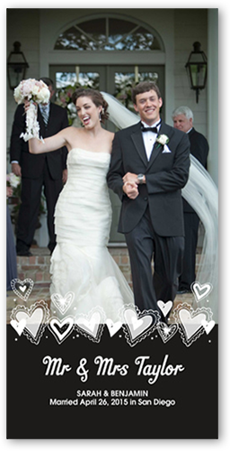Fun Hearts Wedding Announcement, Black, Pearl Shimmer Cardstock, Square