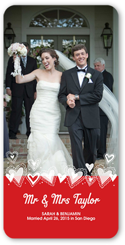 Fun Hearts Wedding Announcement, Red, Standard Smooth Cardstock, Rounded