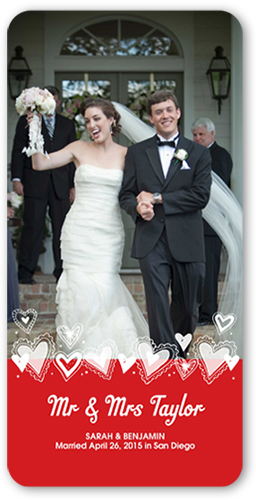 Fun Hearts Wedding Announcement, Red, Pearl Shimmer Cardstock, Rounded