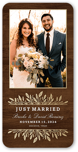 Umbrage Frame Wedding Announcement, Brown, 4x8 Flat, Pearl Shimmer Cardstock, Rounded