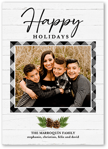 Rustic Pine Plaid Holiday Card, Black, 5x7, Holiday, Pearl Shimmer Cardstock, Square