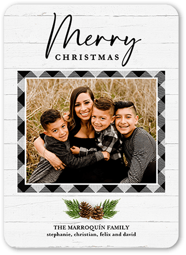Rustic Pine Plaid Holiday Card, Black, 5x7 Flat, Christmas, Standard Smooth Cardstock, Rounded, White