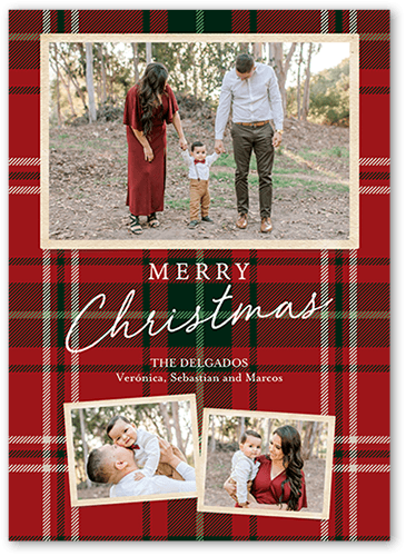 Tartan Wrapped Holiday Card, Red, 5x7 Flat, Christmas, Pearl Shimmer Cardstock, Square