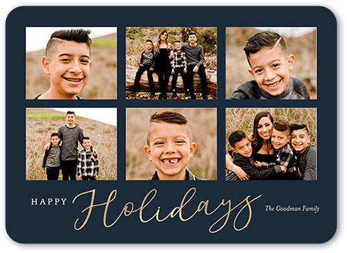Gleeful Gallery Holiday Card, Blue, 5x7 Flat, Holiday, Pearl Shimmer Cardstock, Rounded