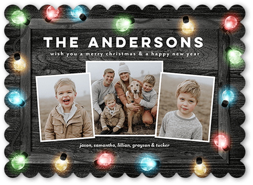 Little Lights Holiday Card, Grey, 5x7 Flat, Christmas, Pearl Shimmer Cardstock, Scallop