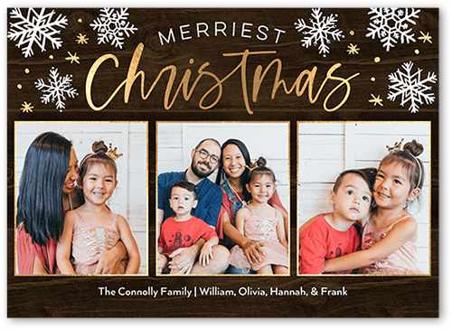 Simply Snow Holiday Card, Brown, 5x7, Christmas, Pearl Shimmer Cardstock, Square