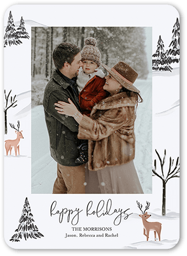 Winter Wonders Holiday Card, White, 5x7 Flat, Holiday, Pearl Shimmer Cardstock, Rounded