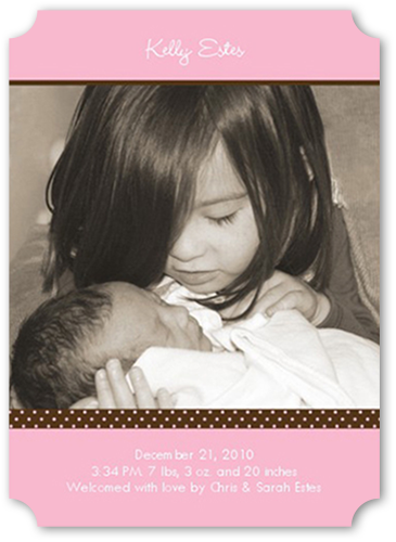Pacific Portrait Pink Birth Announcement, Pink, Signature Smooth Cardstock, Ticket
