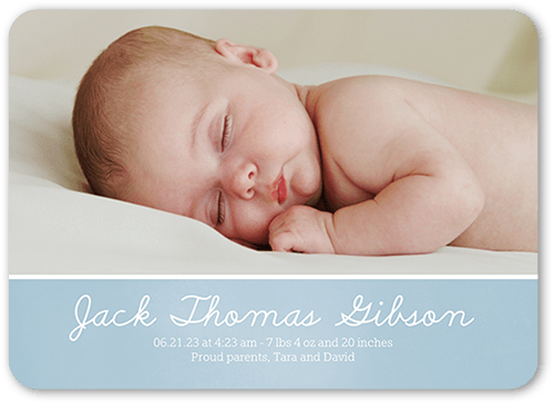 Softly Scripted Birth Announcement, Blue, 5x7, Signature Smooth Cardstock, Rounded